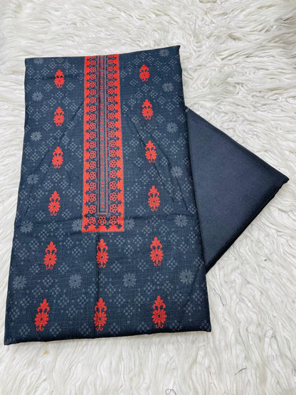 2PC Dhanak Jacquard Kameez & Trouser Unstitched Suit  Vol-0089