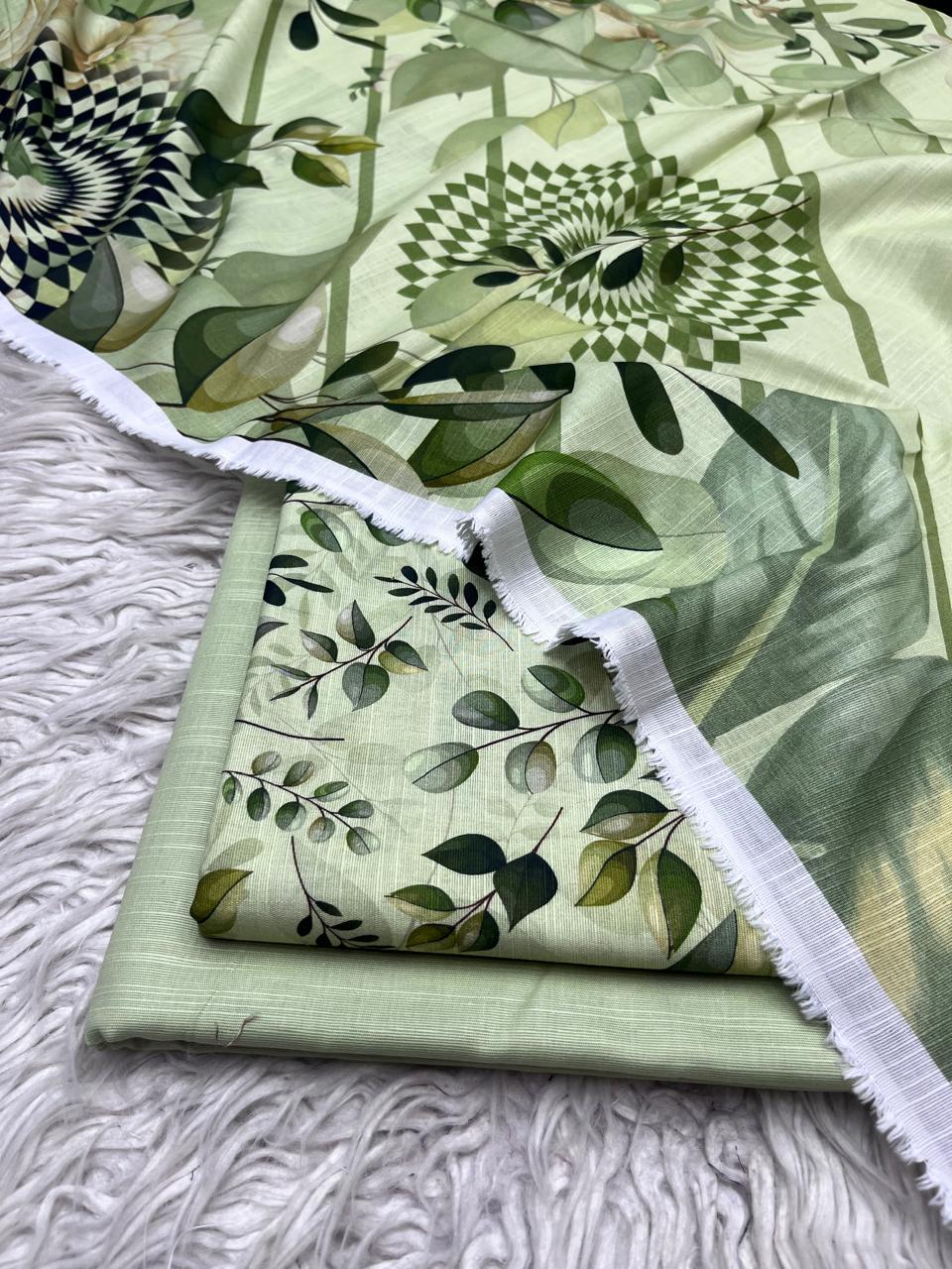 3Pc Slub Khaddar Unstitched Suit Vol-0137