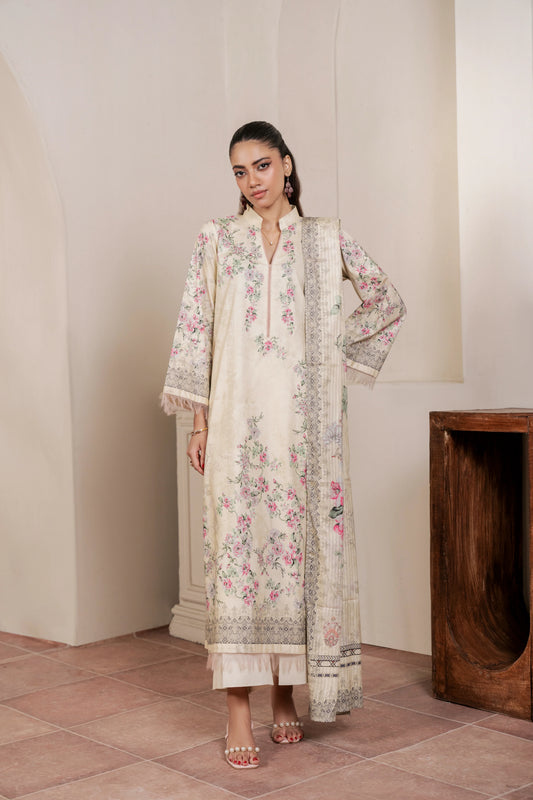 3Pc Firdous Cambric Printed Suit - D746