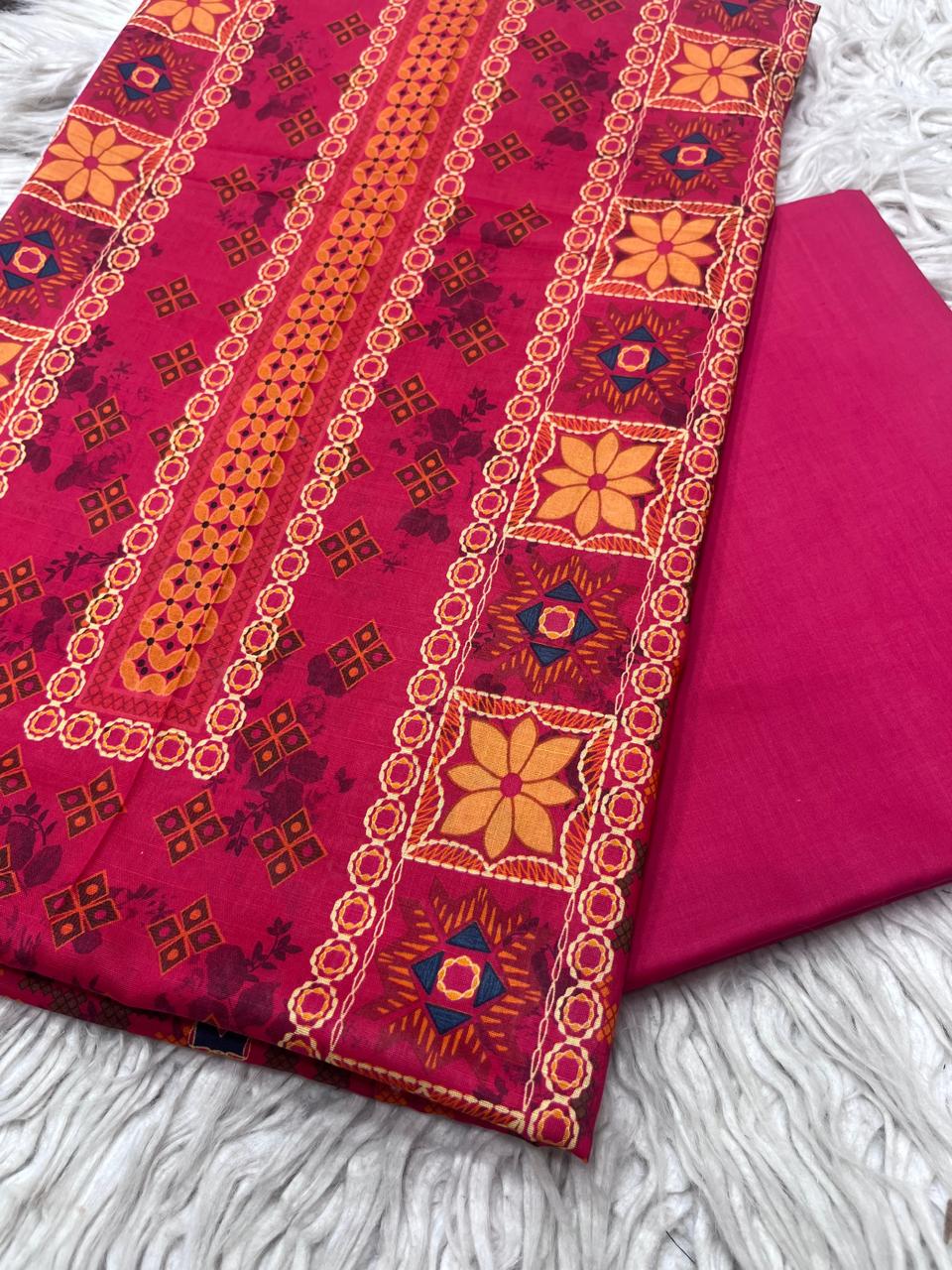 2Pc Lawn Kameez & Dyed Trouser Unstitched Suit Vol-35