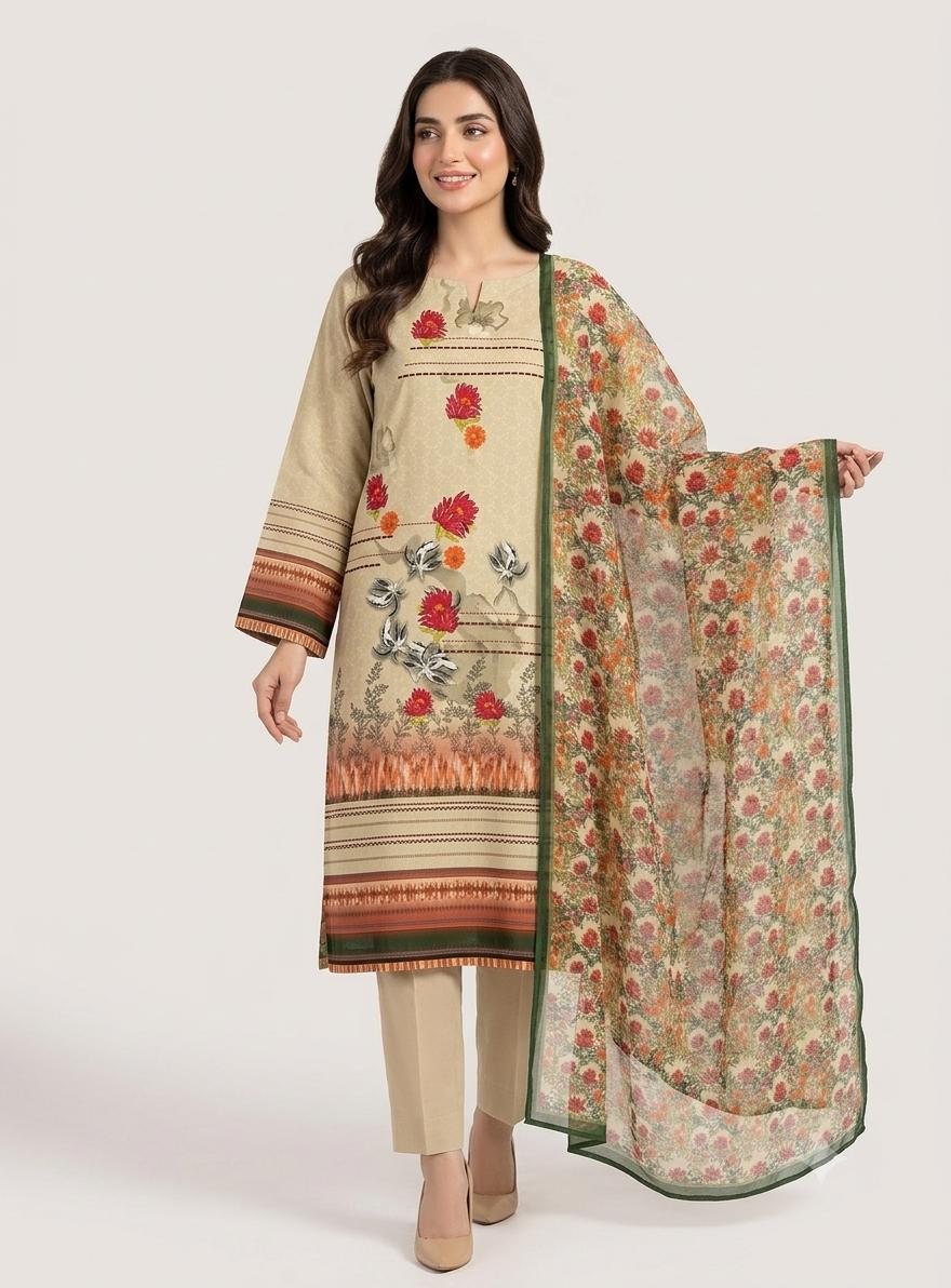 3Pc Lawn Digital Printed Unstitched Suit 374