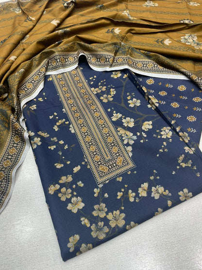 3Pc Sapphire Dhanak Unstitched Suit 0157