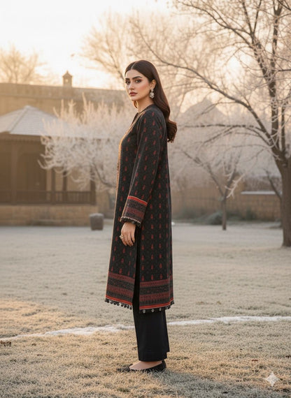 3Pc Dhanak Jacquard Unstitched Suit - 0089