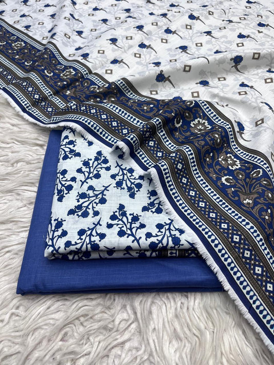 3Pc Slub Khaddar Unstitched Suit Vol-0137