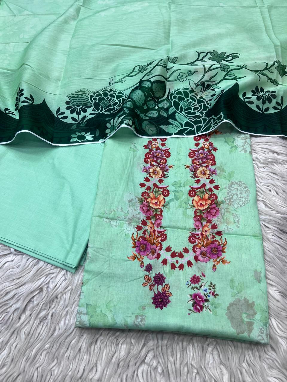 3Pc Lawn Unstitched Suit Vol-0144