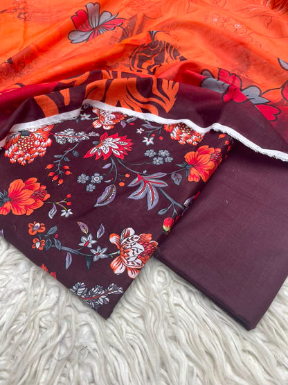 3Pc Lawn Digital Printed Unstitched Suit 15