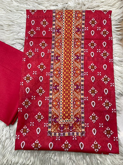 2Pc Bin Noor Fab Lawn Shirt & Dyed Trouser Unstitched Suit Vol-49