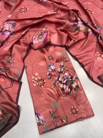 2Pc Slub Dhanak Kameez & Dupatta Unstitched Suit 76
