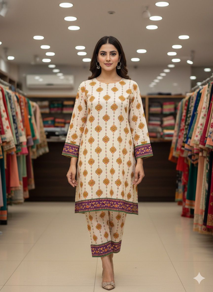 2 PC Cotton Allover Unstitched Suit Vol-1939