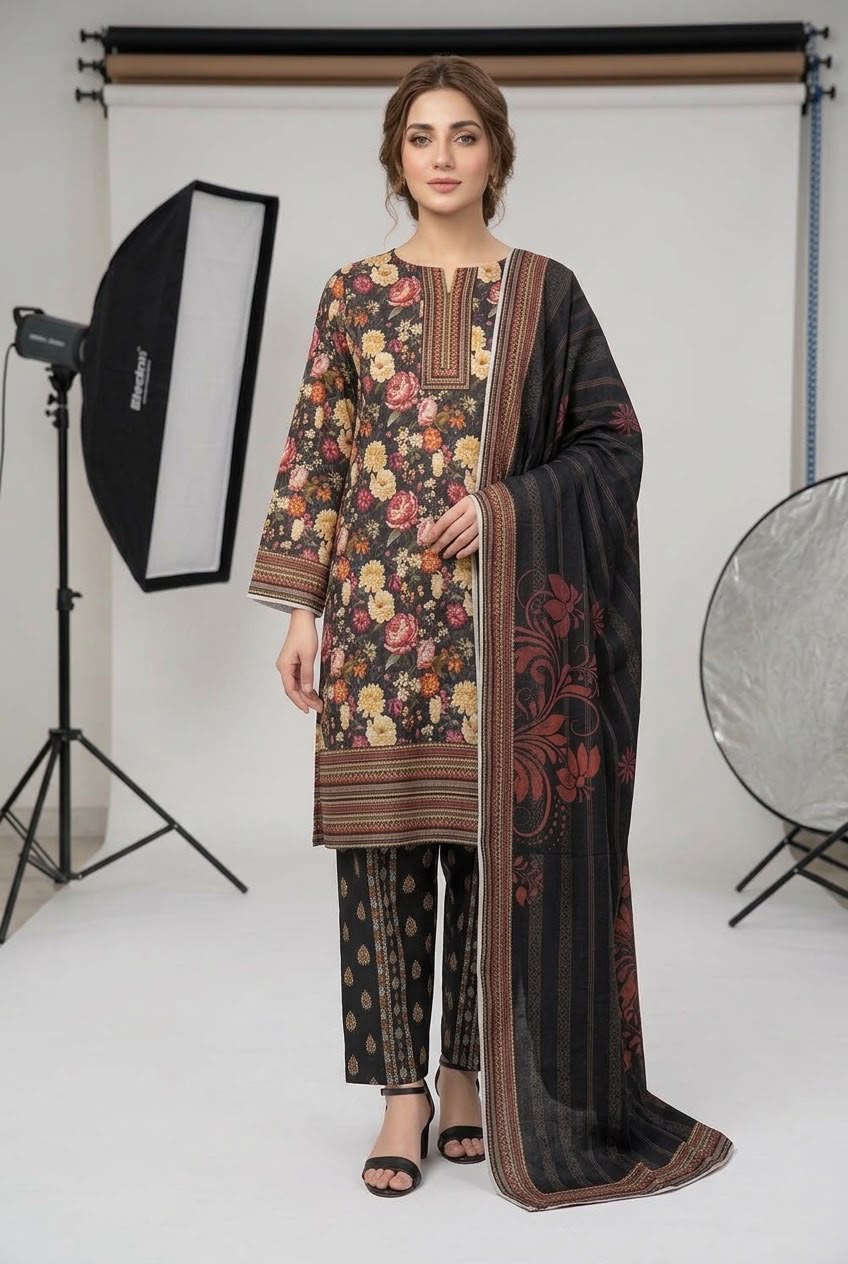 3Pc Sapphire Dhanak Unstitched Suit 0157