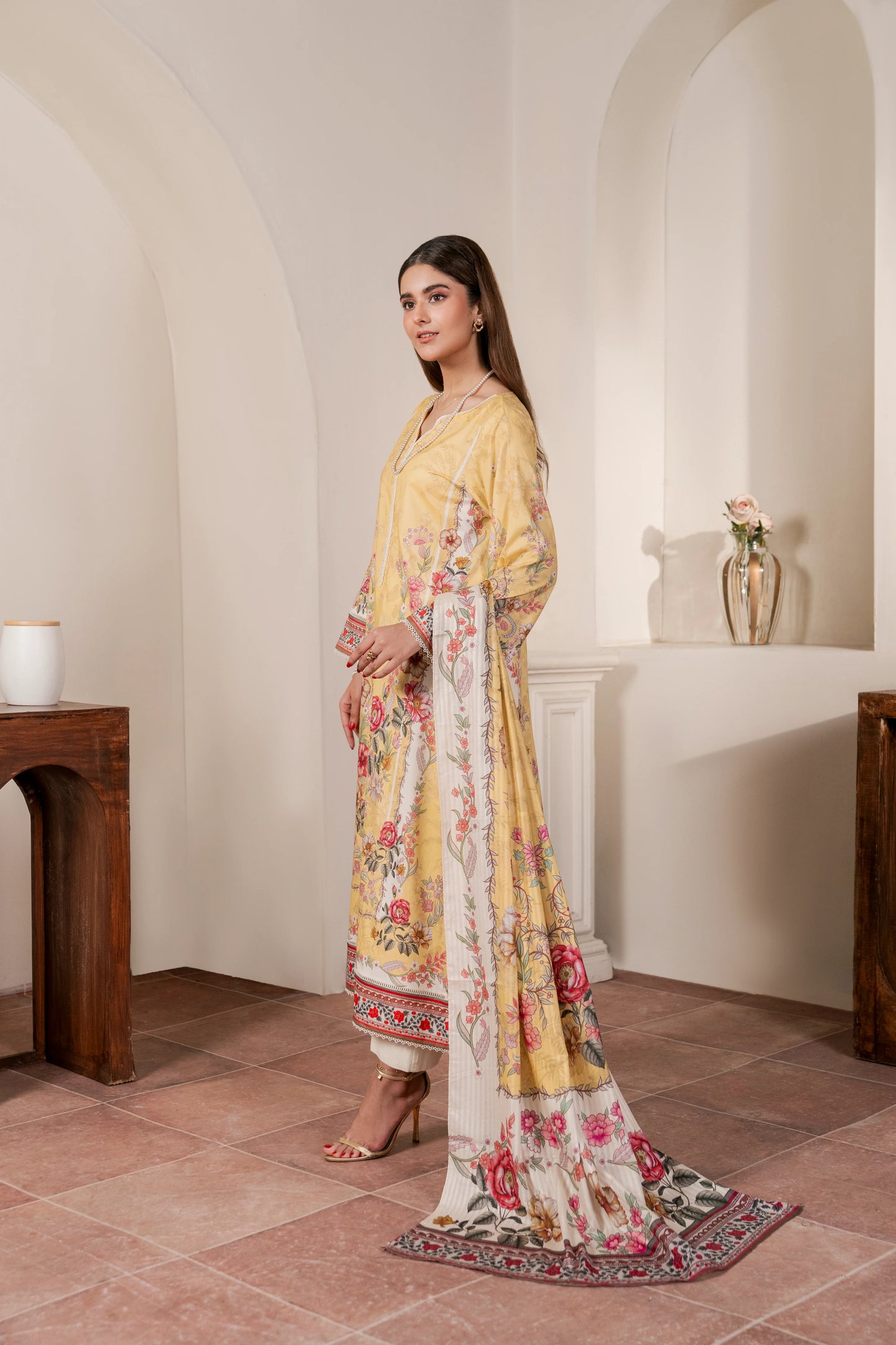3Pc Firdous Cambric Printed Suit - D753