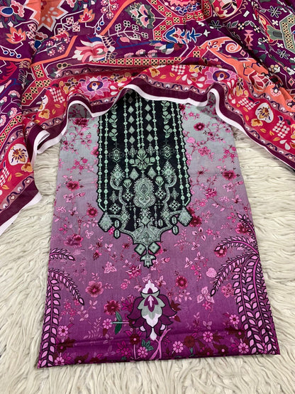 2Pc Bin Noor Fab Lawn Kameez & Dupatta Suit 70