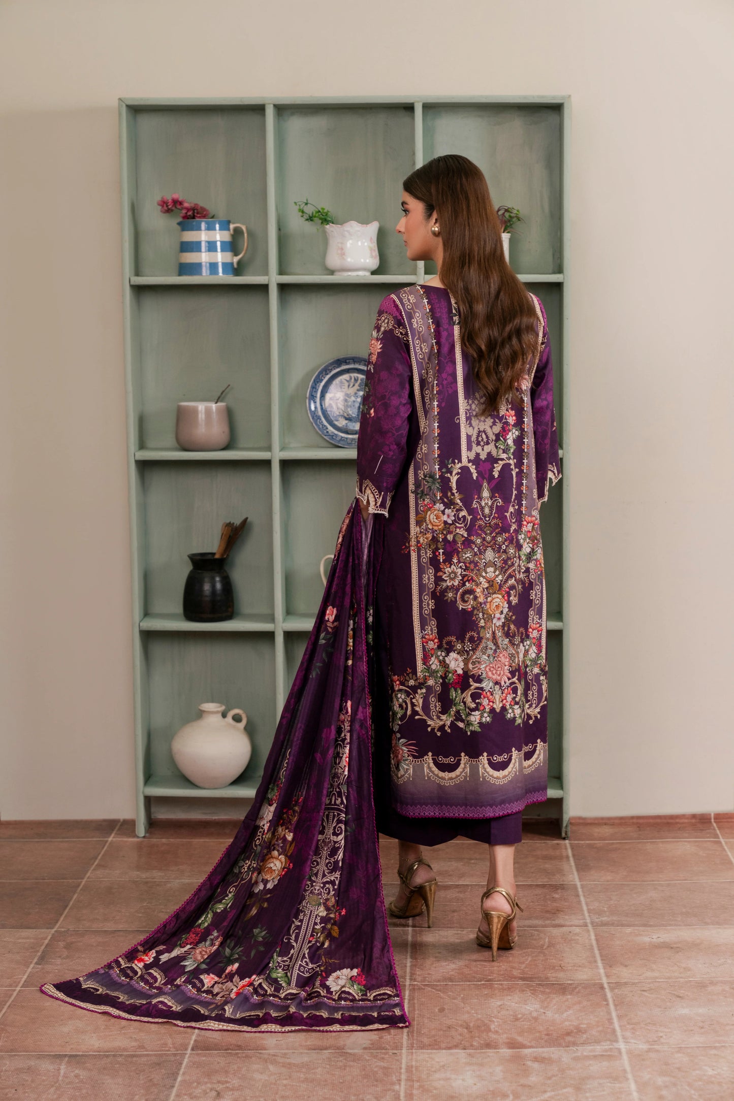 3Pc Firdous Cambric Printed Suit - D757