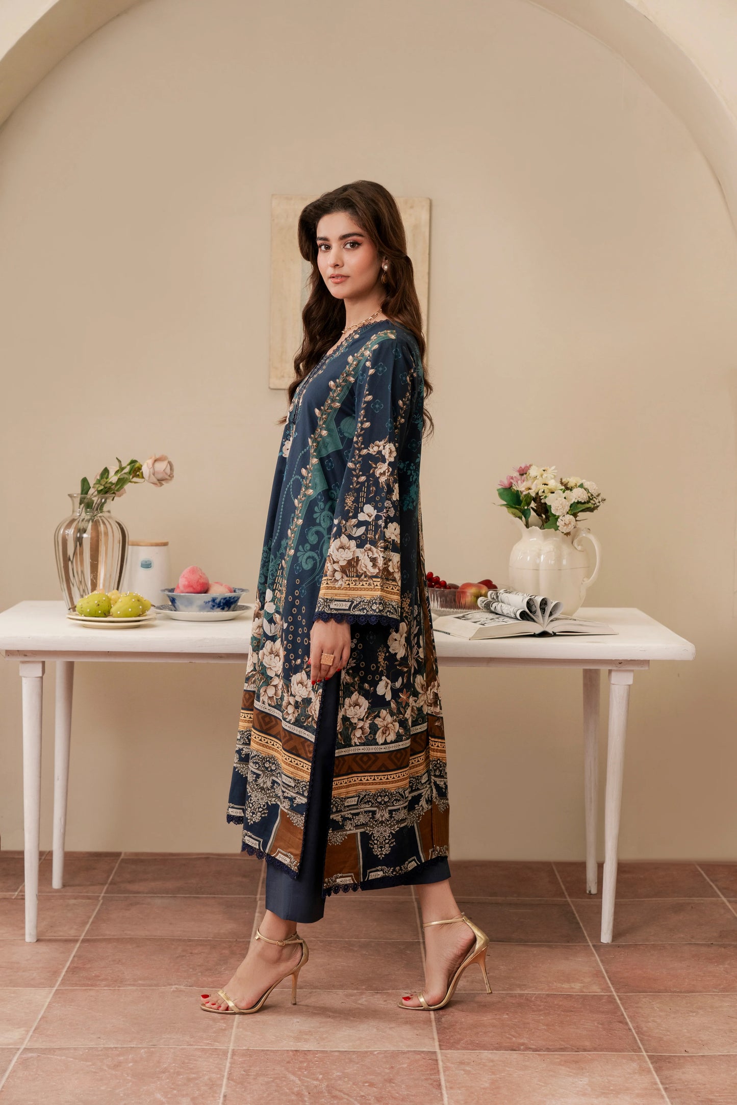 3Pc Firdous Cambric Printed Suit - D752