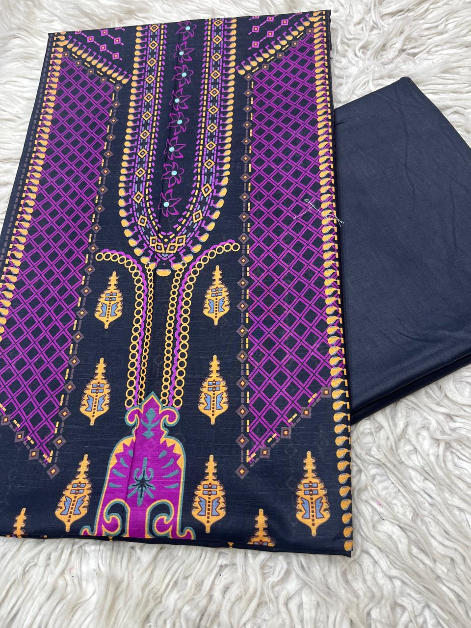 2Pc Lawn Kameez & Dyed Trouser Unstitched Suit Vol-35