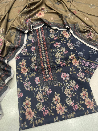 3Pc Sapphire Dhanak Unstitched Suit 0157