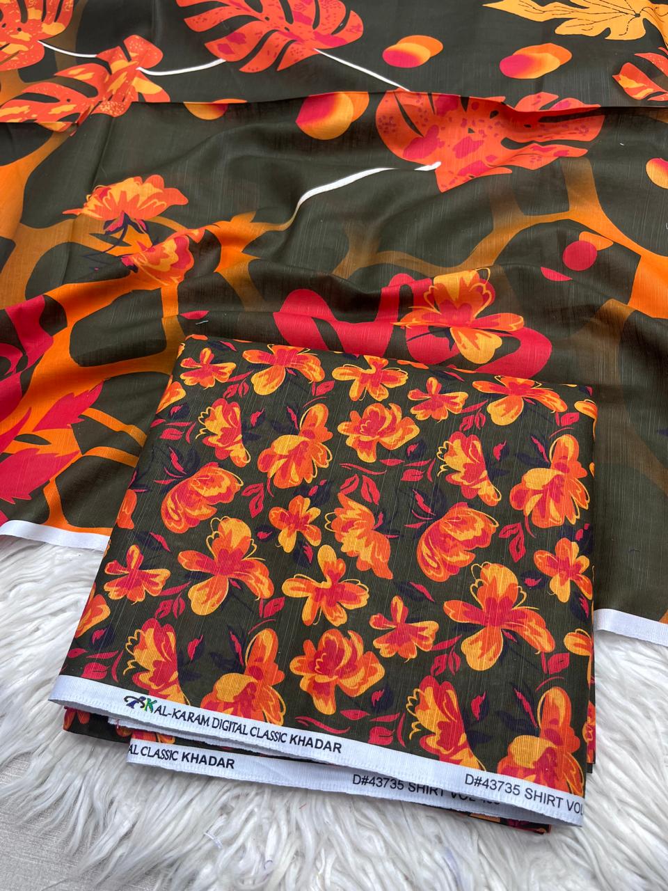 3Pc Slub Khaddar Unstitched Suit - 405