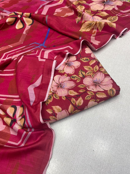 3Pc Slub Dhanak Unstitched Suit 0157