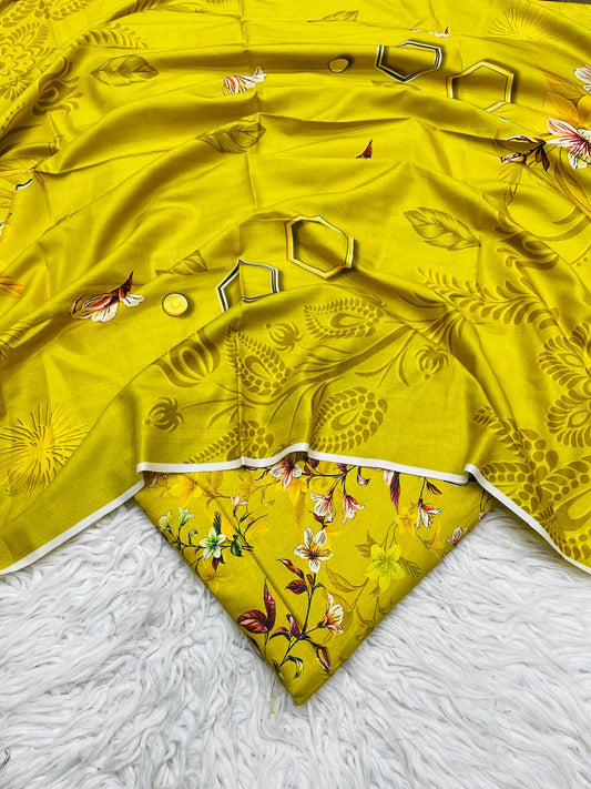 3Pc Linen Allover Unstitched Suit - 0077