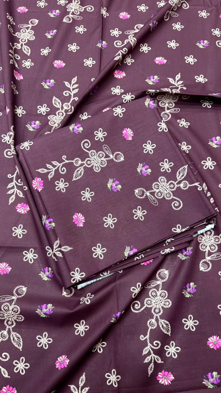 2Pc Allover Lawn Unstitched Suit D #125