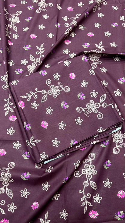 2Pc Allover Lawn Unstitched Suit D #125