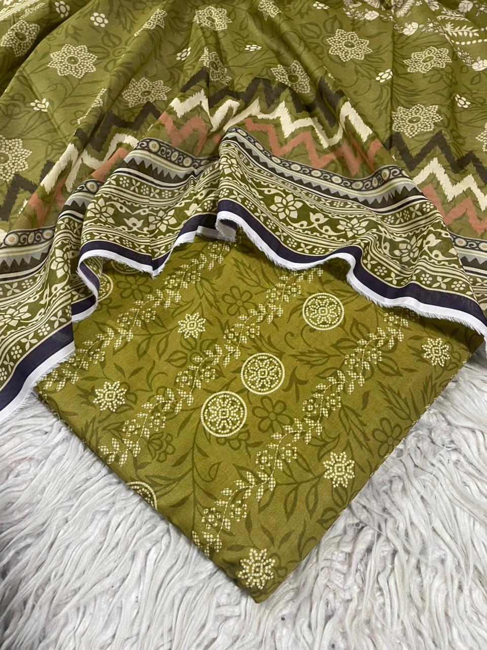 3Pc Supima Lawn Unstitched Suit 1432