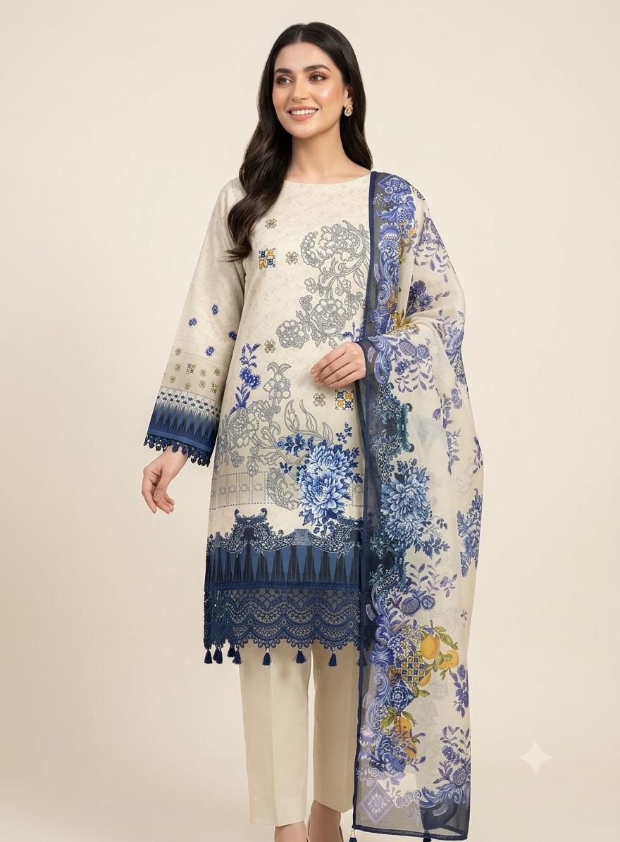 3Pc Lawn Digital Printed Unstitched Suit 374