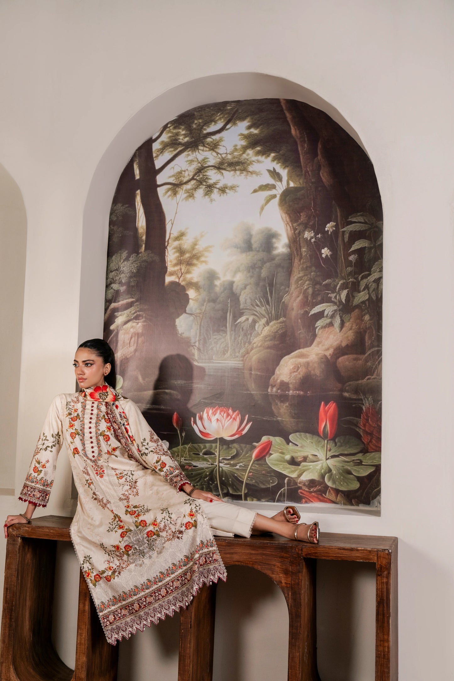 3Pc Firdous Cambric Printed Suit - D739