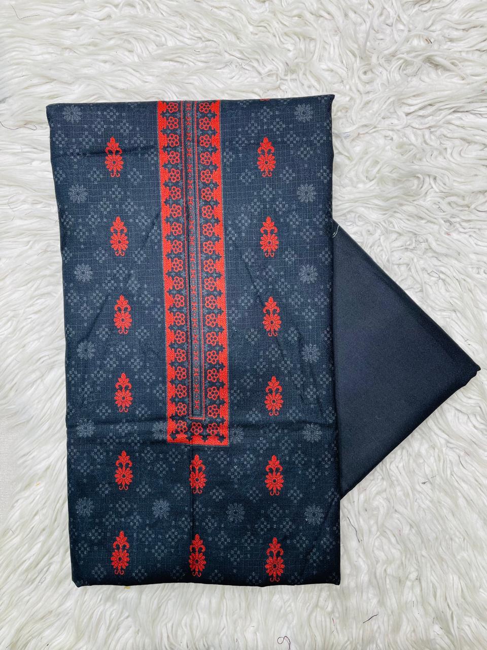 2PC Dhanak Jacquard Kameez & Trouser Unstitched Suit  Vol-0089