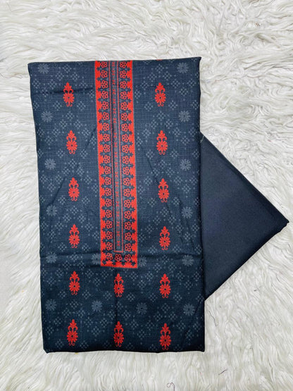 2PC Dhanak Jacquard Kameez & Trouser Unstitched Suit  Vol-0089