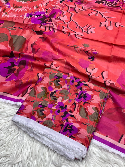 3Pc Slub Khaddar Unstitched Suit - 0091