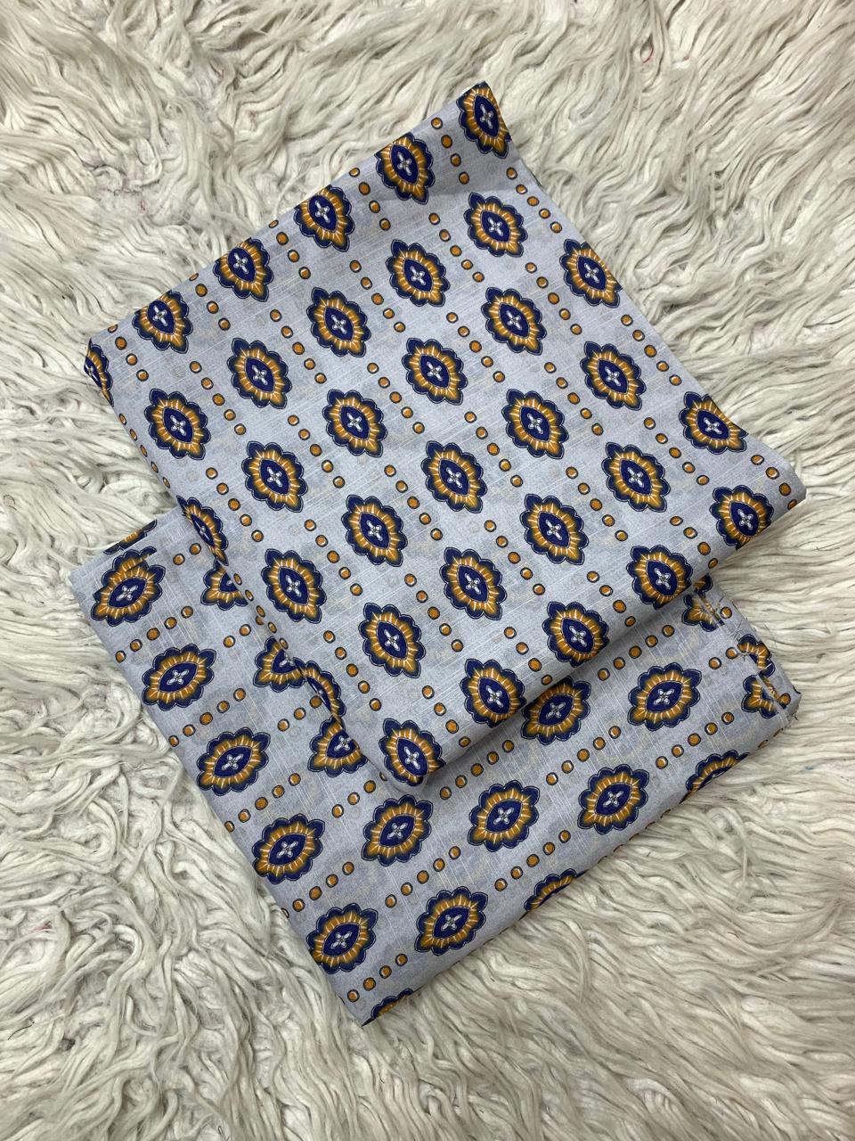 2Pc Supima Cross Slub Lawn Unstitched Suit  Vol-973