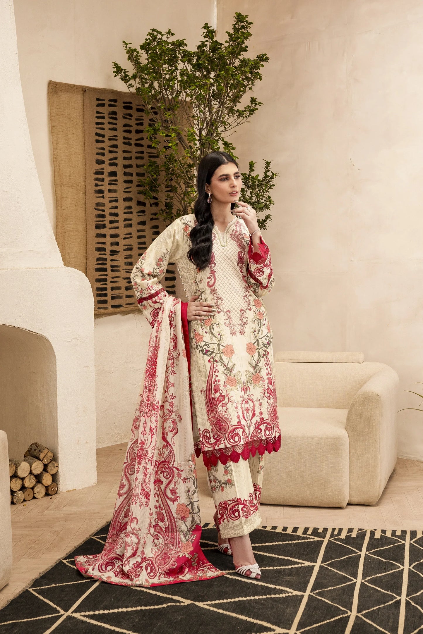3PC Firdous Lawn  Unstiched Suit Vol-006