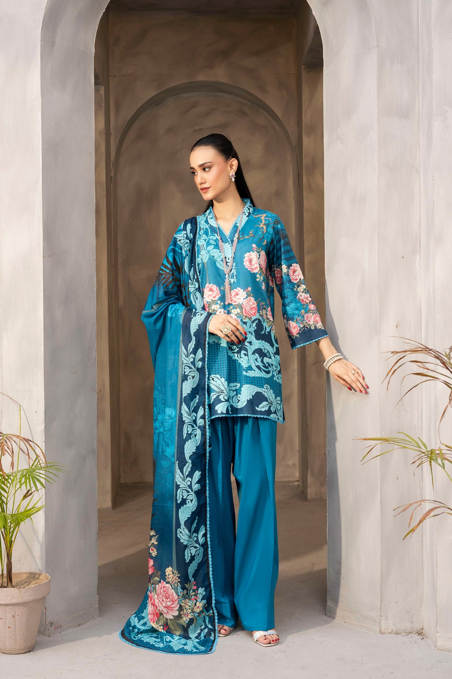 90/88 3PC Firdous Lawn  Unstiched Suit Vol-0033