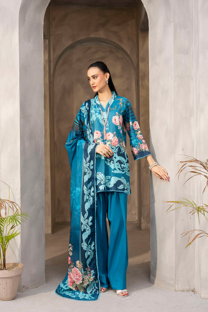 90/88 3PC Firdous Lawn  Unstiched Suit Vol-0033