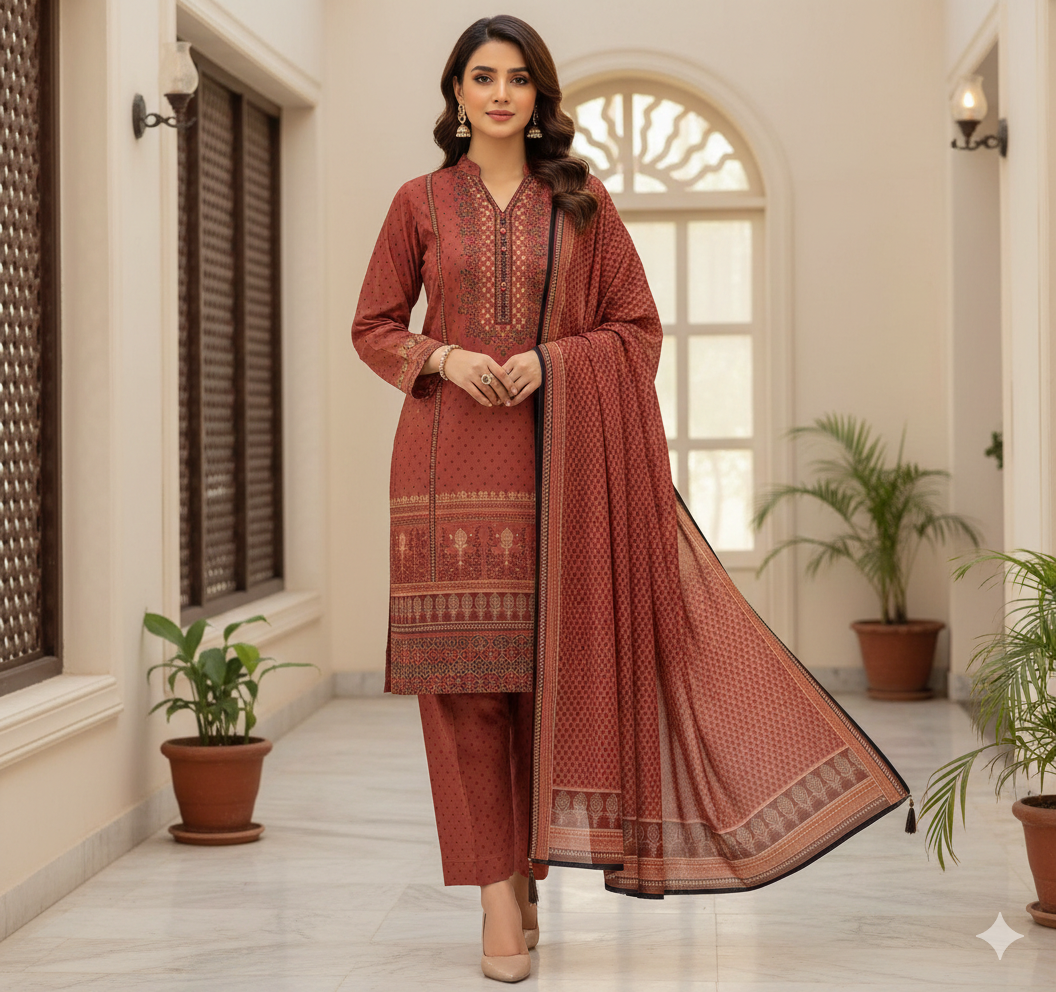 3Pc Stylo Lawn Printed Vol-0011