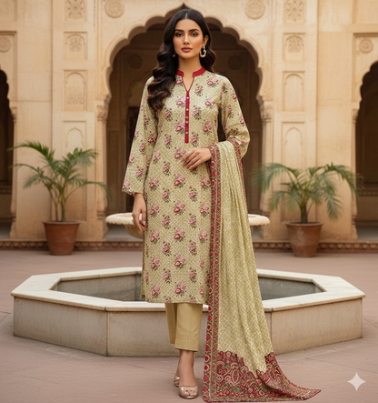 3Pc Stylo Lawn Allover Printed Vol-0011