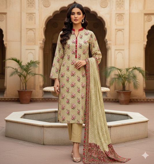 3Pc Stylo Lawn Allover Printed Vol-0011