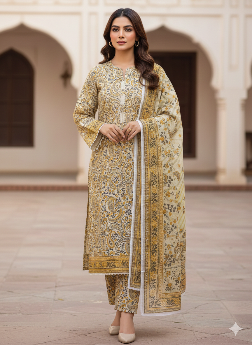 3Pc Stylo Lawn Allover Printed Vol-0011