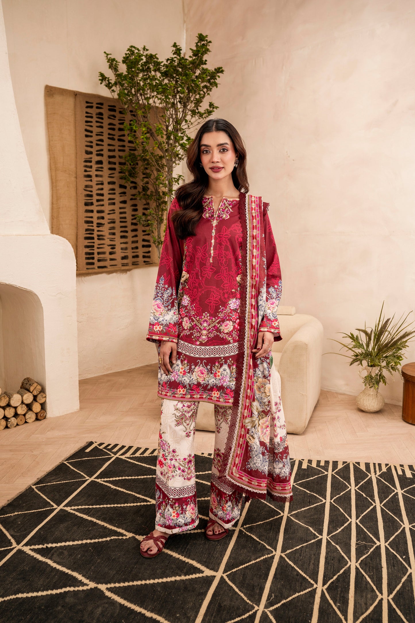 3PC Firdous Lawn  Unstiched Suit Vol-006