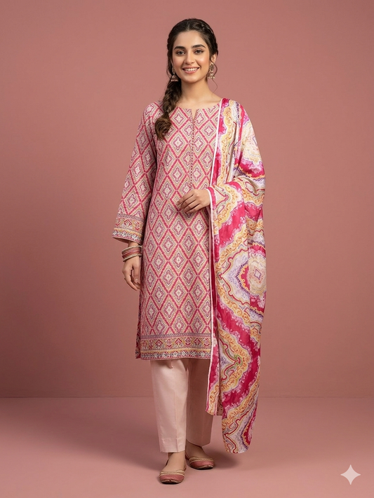 90x88 Premium Lawn with Silk Dupatta 0020