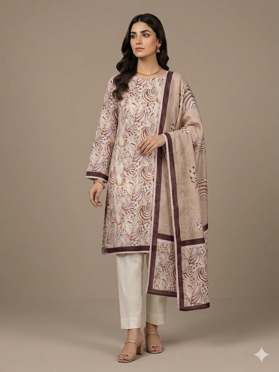 90x88 Premium Lawn with Silk Dupatta 0020