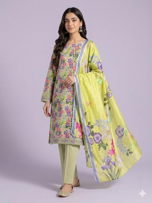 90x88 Premium Lawn with Silk Dupatta 0020