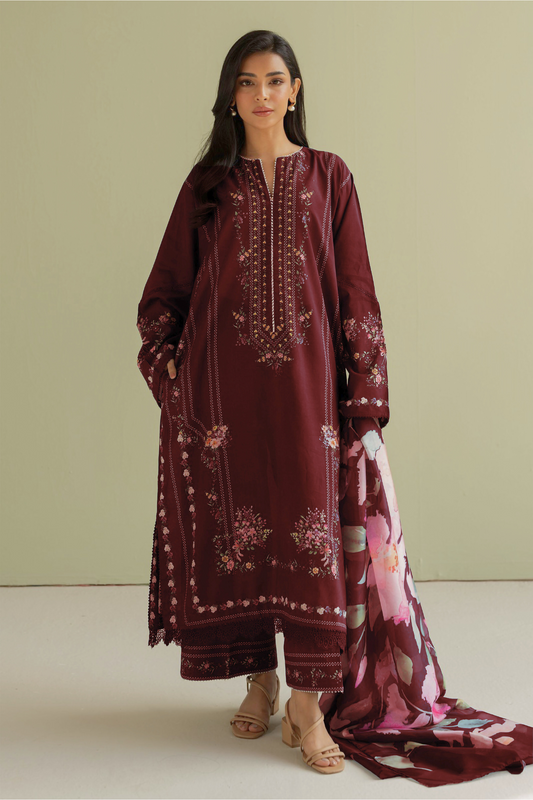 3 Peice Supima Lawn - Maroon