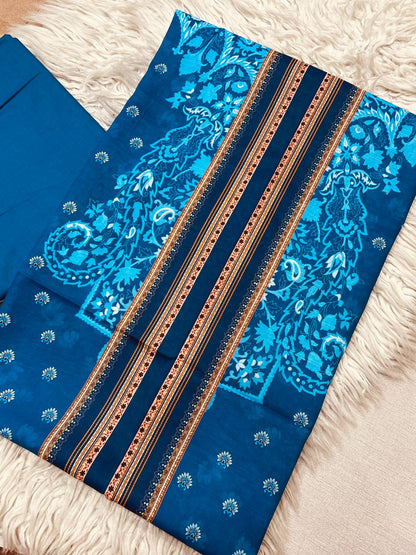 2Pc Bin Noor Fab Slub Doria Lawn Kameez & Dyed Trouser Suit Vol-47