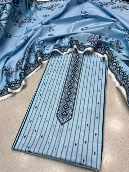 2Pc Slub Khaddar Kameez & Dupatta Suit 6237