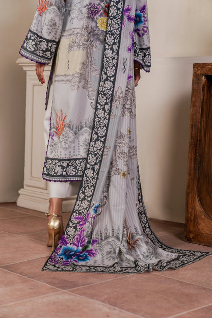 3Pc Firdous Cambric Printed Suit - D742
