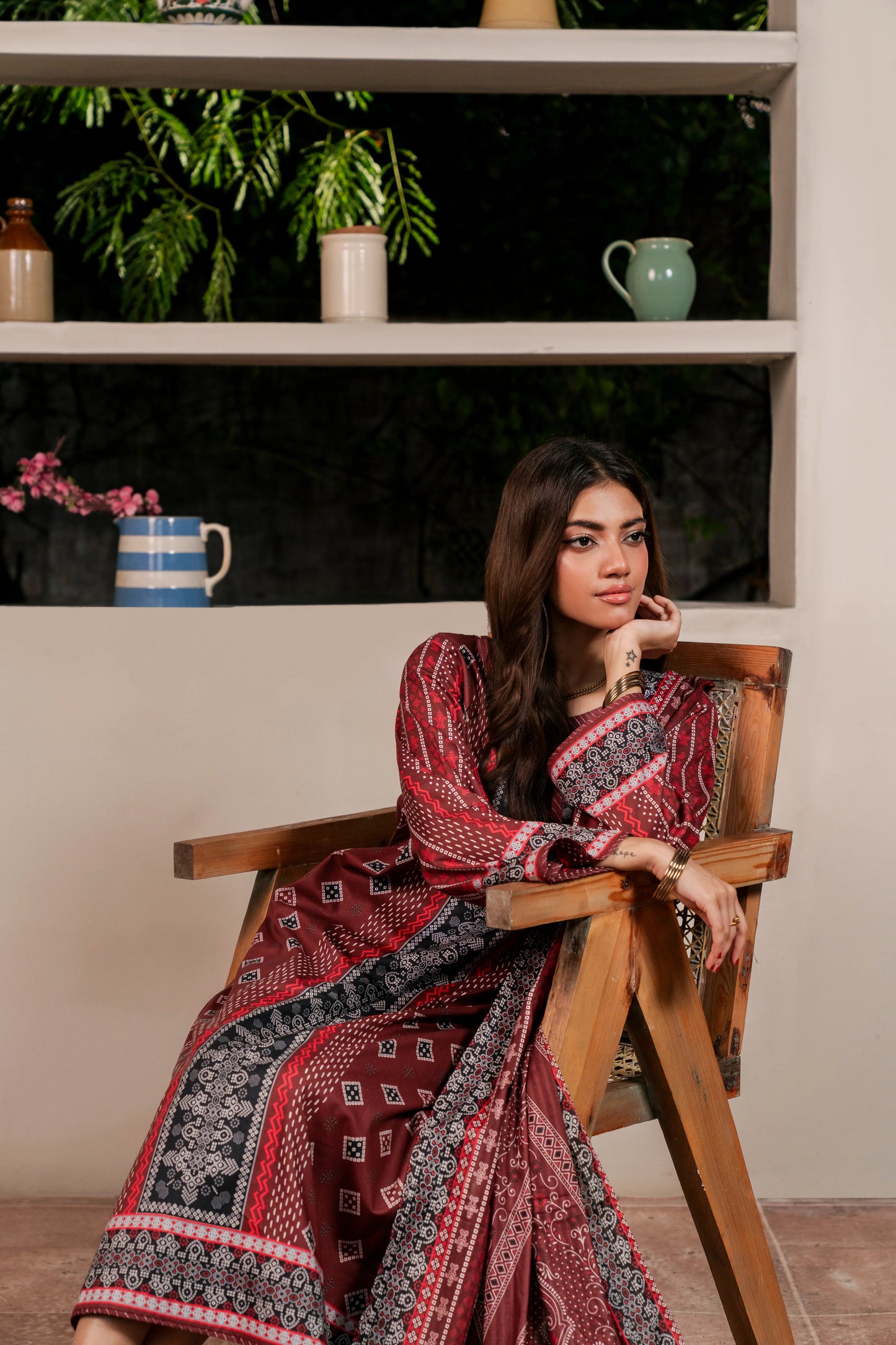 3Pc Firdous Cambric Printed Suit - D741