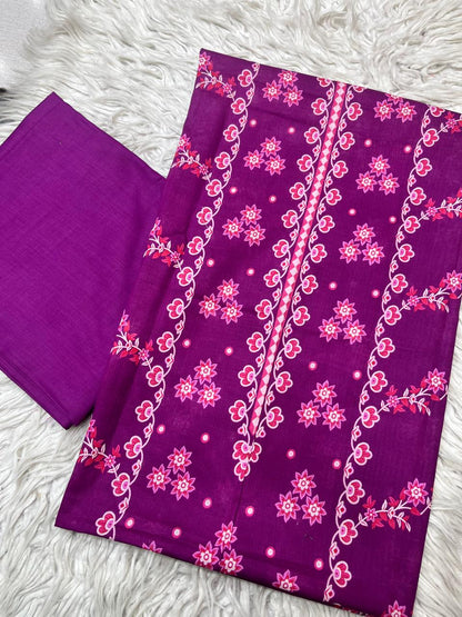2Pc Lawn Kameez & Dyed Trouser Unstitched Suit Vol-35