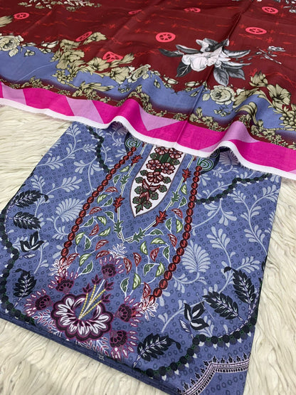 2Pc Cross Slub Lawn Kameez & Duppata Suit  Vol-3201